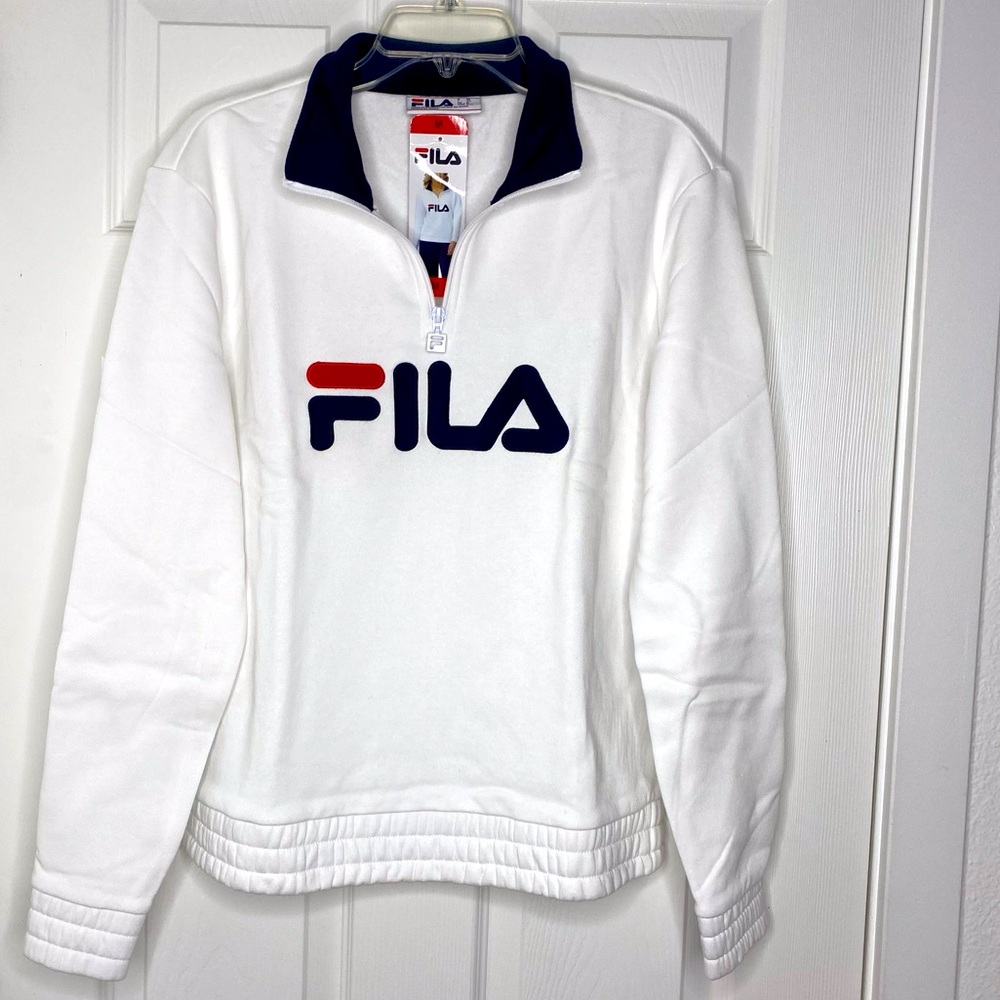 FILA Logo 1/4 Zip Pullover Sweatshirt Hoodie. Size M